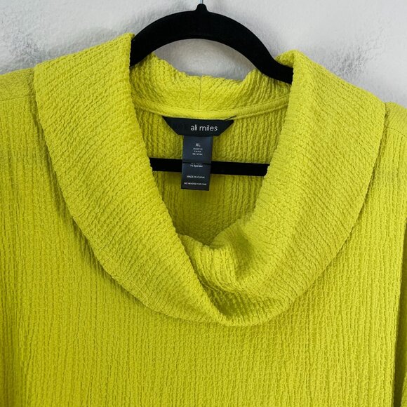 NEW Ali Miles Womens XL Lime Green Textured Cowl Neck Sweater Tunic Top Shirt - Picture 8 of 12